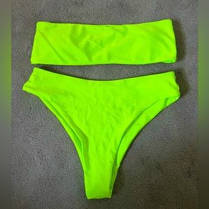 Vintage Neon Lime Bandeau With High Waist Bikini • Size S top & bottom